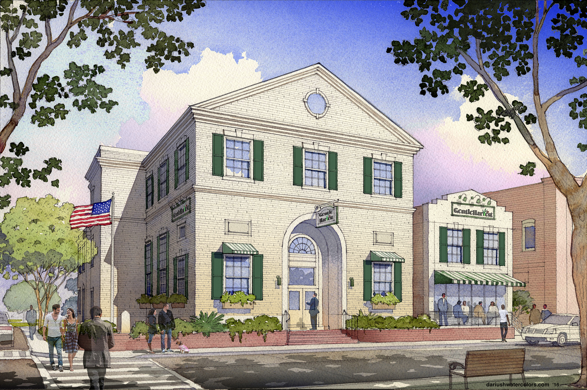 Rendering, exterior of Gentle Harvest. Image by James Hricko Architect LLC.
