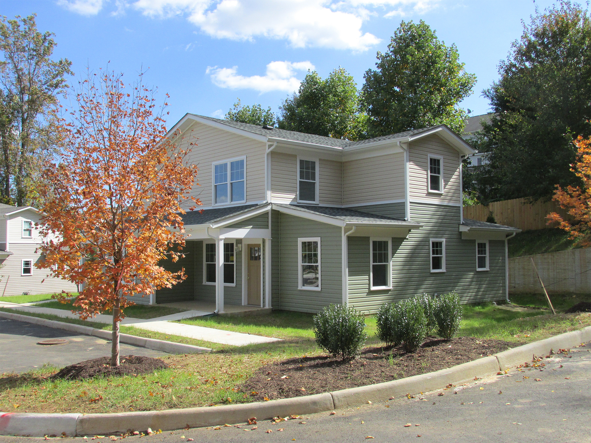 Exterior of Fauquier Habitat for Humanity Sterling Court duplex. Photo by James Hricko Architect LLC.