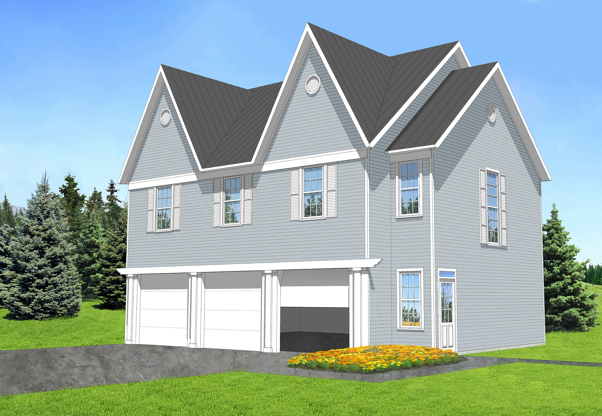 Carriage House Plan: Twin Gables. Image by James Hricko Architect LLC.