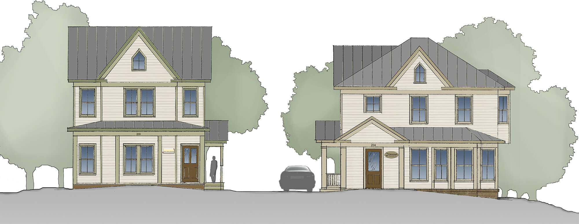Rendering, Purcellville Office Buildings. Image by James Hricko Architect LLC.